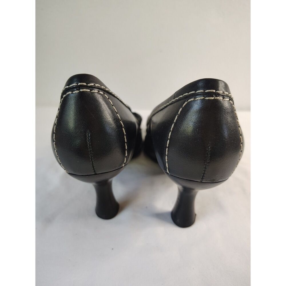 Franco Sarto Black Leather Tassel Loafer Heels Womens 7M Dress Shoes Classic - Picture 7 of 9